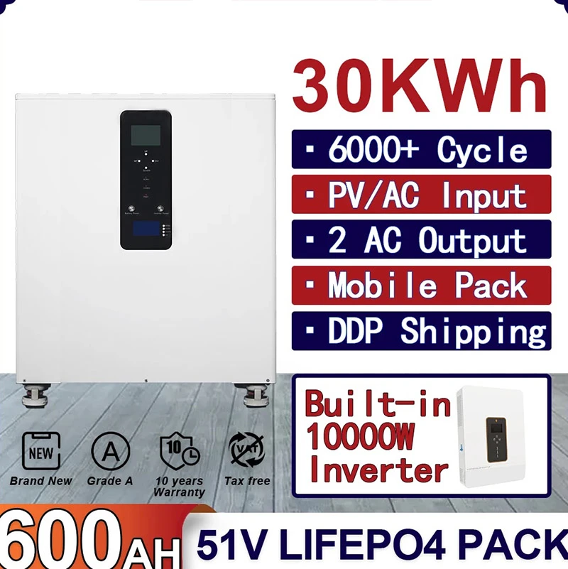 10 to 30KWh 51.2V 200ah to 600Ah LiFePO4 Battery Pack Buitl-in BMS 240V 10KW Output Inverter Monitor Solar ESS WiFi 4 10 to 30KWh 51.2V 200ah to 600Ah LiFePO4 Battery Pack Buitl-in BMS 240V 10KW Output Inverter Monitor Solar ESS WiFi 4