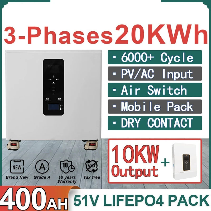 3-phase 48V Powerwall AC380V 20KWh 15KWH ALL in One ESS 51V 400Ah 300Ah LiFePO4 Battery Pack Buitl-in 10KW Inverter WiFi Monitor 3-phase 48V Powerwall AC380V 20KWh 15KWH ALL in One ESS 51V 400Ah 300Ah LiFePO4 Battery Pack Buitl-in 10KW Inverter WiFi Monitor