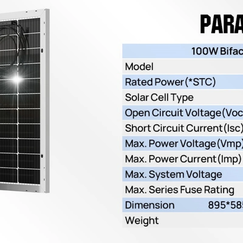 Bifacial 100 Watt 12 Volt Solar Panel Monocrystalline Rigid High-Efficiency PV Module Power Charger for Sunsheds,Rvs 11