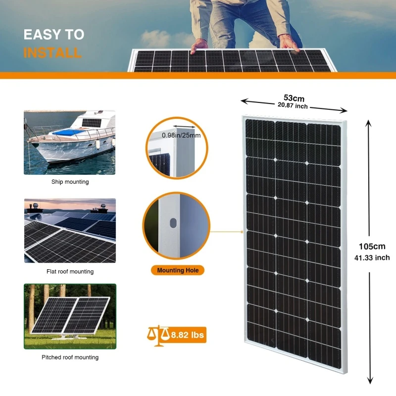 Rigid Photovoltaic Solar Panels 100W 585W 720W 750W 1000W Monocrystalline 12V 24V PV System for Home Energy Storage Battery Charging