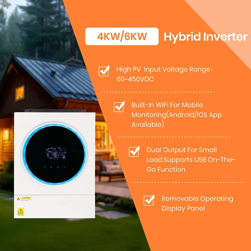 Parallel Inverters 8KW 10KW 11KW Hybrid Solar Power Inverter with Built-In Wifi Large Color Lcd Touch Screen Solar Inverter 6pcs Parallel