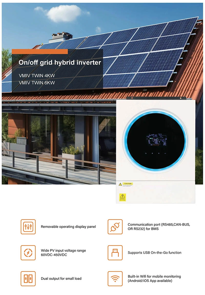 Parallel Inverters 8KW 10KW 11KW Hybrid Solar Power Inverter with Built-In Wifi Large Color Lcd Touch Screen Solar Inverter 6pcs Parallel