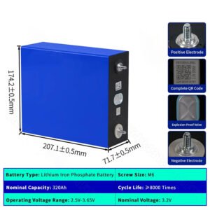 320Ah LiFePO4 Lithium Battery Cell Rechargeable Battery 8000 Cycle Grade A 3.2V 12V 24V 48V RV EV Camping Solar Lifepo4 Cell 3