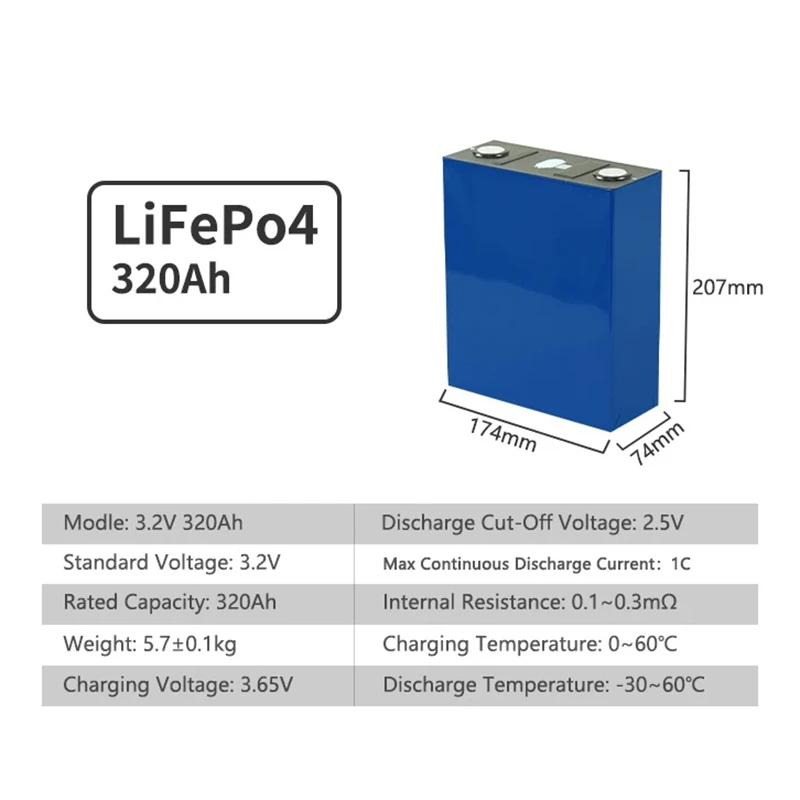 Lithium Iron Phosphate Cell Lifepo4 Solar Battery Cell 320Ah 3.2V High Capacity Deep Cycle 12V 24V 48V 6
