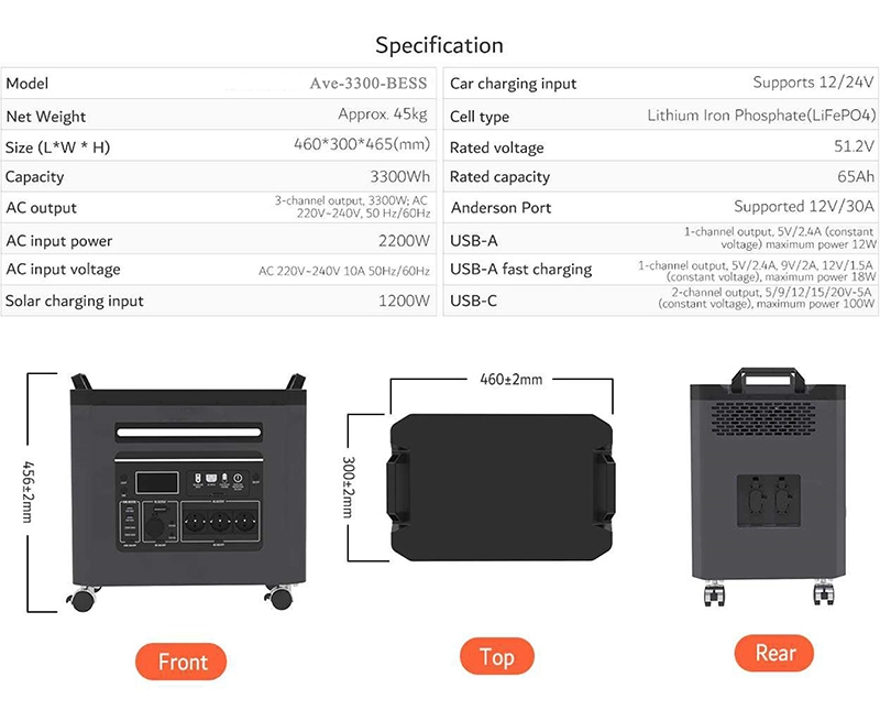 3300W Portable Power Station 51.2V All in One Home Energy Storage System Solar Equipment