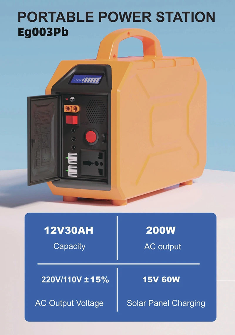 200W Car Jump Starter 360Wh Emergency Power Station Outdoor DC Solar Panel Charging AC Grid Charging 12V30AH