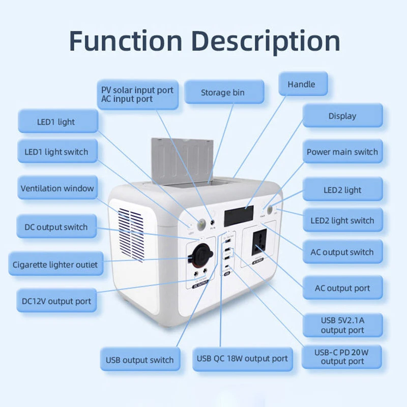 500W Rechargeable Power Station 460.8Wh Electric Solar Generator Emergency Backup Lithium Battery Portable Pure Sine Wave 500W Rechargeable Power Station 460.8Wh Electric Solar Generator Emergency Backup Lithium Battery Portable Pure Sine Wave