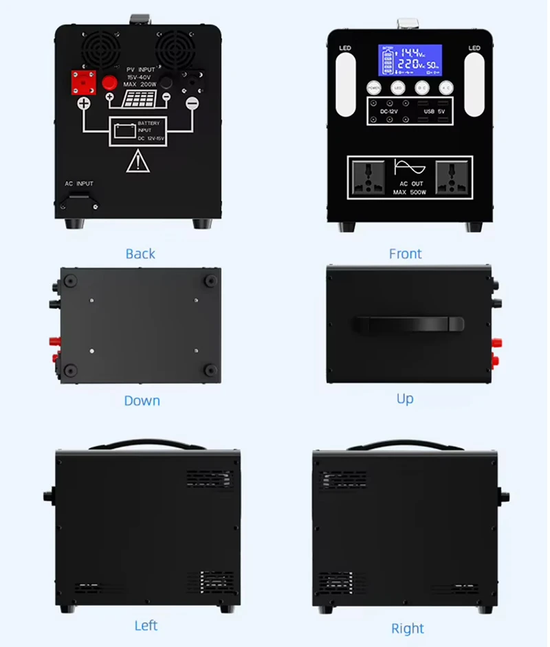 600Wh Portable Power Station 12V50AH 500W 600W Solar Generator with Pure Copper Transformer Solar Panel Charge