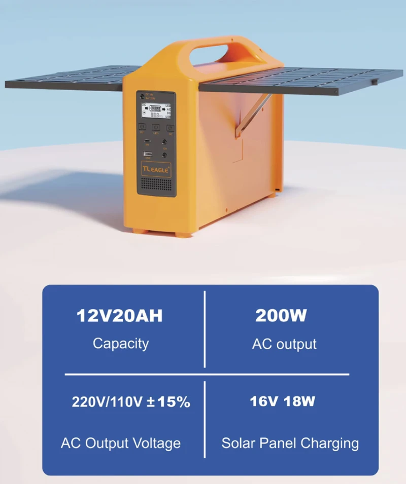 200W Portable Station 240Wh 12V 20Ah Solar Generator with AC and Solar Panel Charging Modified Sine Wave High Quality