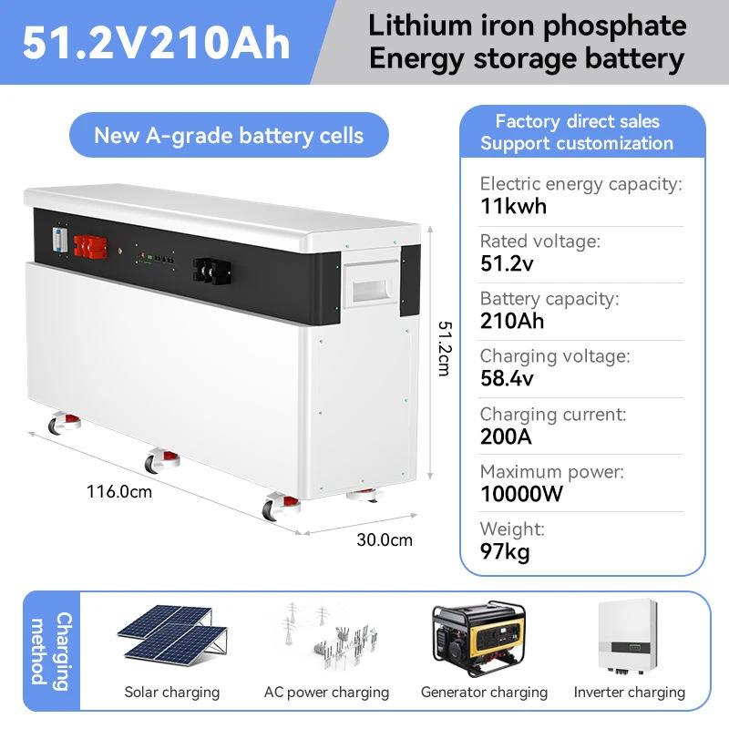 11kWh Lithium Battery Pack 51.2V 210Ah Lithium Iron Phosphate Battery Cells with Smart BMS 11kWh Lithium Battery Pack 51.2V 210Ah Lithium Iron Phosphate Battery Cells with Smart BMS